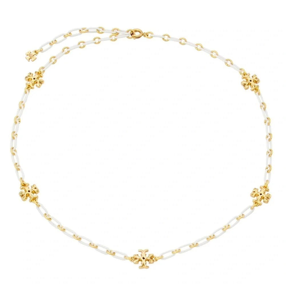 Authentic Tory Burch Gold and Cream Statement Chain Necklace